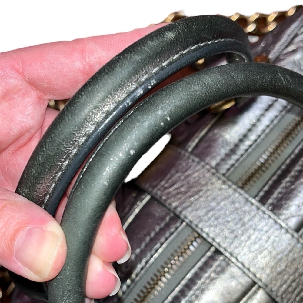 Marc Jacobs Y2K Quilted Venetia Metallic Gunmetal Leather Satchel w/ Chain Strap - Picture 8 of 17